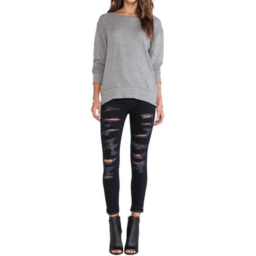 NEW CURRENT/ELLIOTT stiletto tattered jeans in black tattered